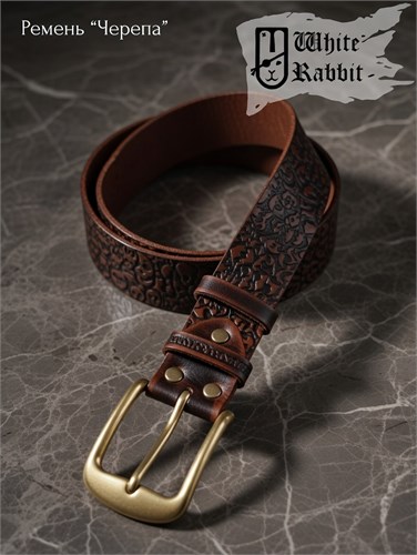 Ремень "Черепа" пряжка латунь wr 40мм 22332